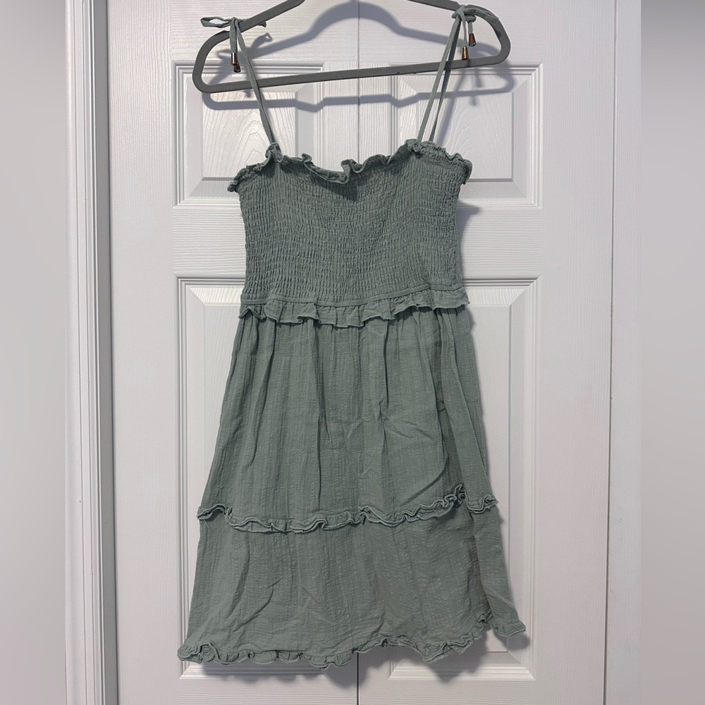 Light Sage Green Ruffled Mini Dress